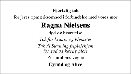 Taksigelsen for Ragna Nielsens - Stauning