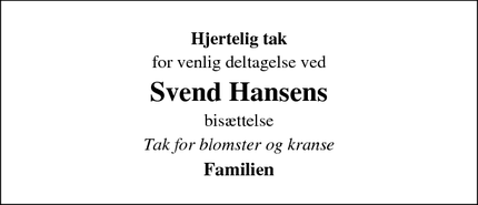 Taksigelsen for Svend Hansens - Daugård