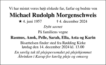 Dødsannoncen for Michael Rudolph Morgenschweis - Rødding