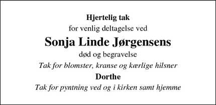 Taksigelsen for Sonja Linde Jørgensen - Kvols