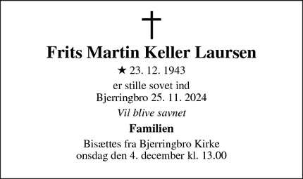 Dødsannoncen for Frits Martin Keller Laursen - kjellerup