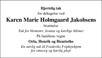 Taksigelsen for Karen Marie Holmgaard Jakobsen - Finderup