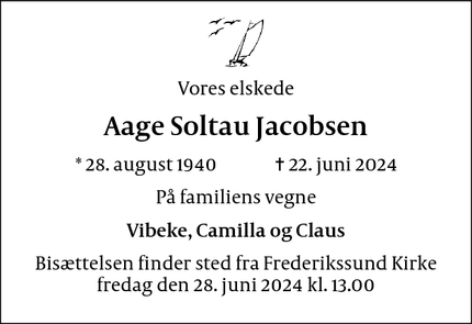 Dødsannoncen for Aage Soltau Jacobsen - Frederikssund