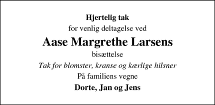 Taksigelsen for Aase Margrethe Larsen - Højbjerg