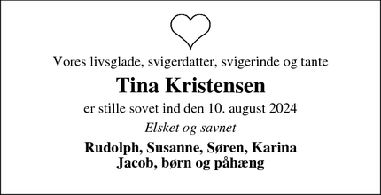 Dødsannoncen for Tina Kristensen - Ringkøbing