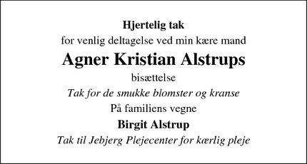 Taksigelsen for Agner Kristian Alstrup - Højslev