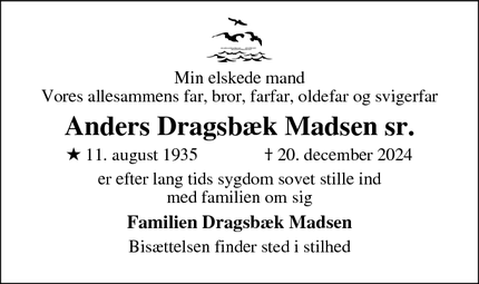 Dødsannoncen for Anders Dragsbæk Madsen sr. - Klitmøller 