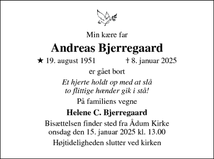 Dødsannoncen for Andreas Bjerregaard - Ådum