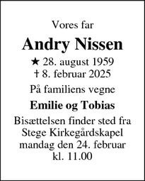 Dødsannoncen for Andry Nissen - Stensved