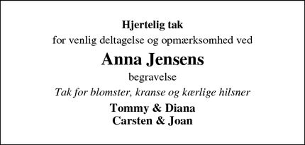 Taksigelsen for Anna Jensen - Hammerum