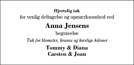 Taksigelsen for Anna Jensen - Hammerum