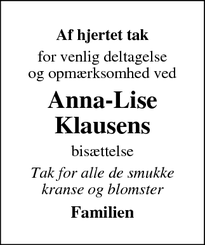 Taksigelsen for Anna-Lise
Klausen - Allingåbro