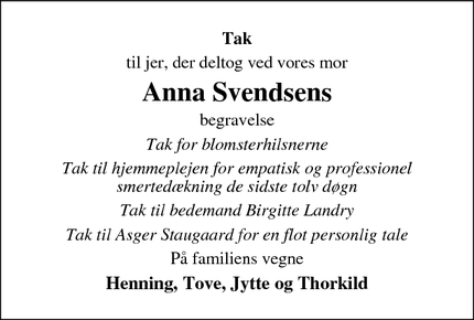 Taksigelsen for Anna Svendsen - Løgstør