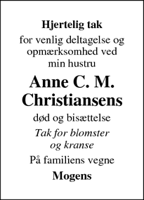 Taksigelsen for Anne C. M.
Christiansen - Kolding