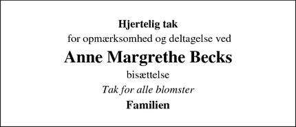 Taksigelsen for Anne Margrethe Becks - Aabenraa