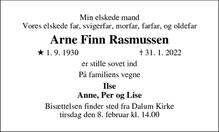 Dødsannoncen for Arne Finn Rasmussen - nej