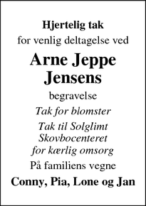 Taksigelsen for Arne Jeppe Jensens - Esbjerg