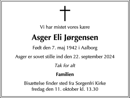 Dødsannoncen for Asger Eli Jørgensen - Holte