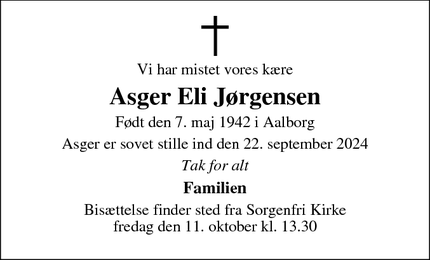 Dødsannoncen for Asger Eli Jørgensen - Holte