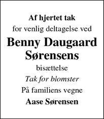 Taksigelsen for Benny Daugaard
Sørensens - Skive