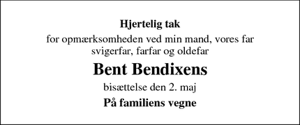 Dødsannoncen for Bent Bendixens - Morud