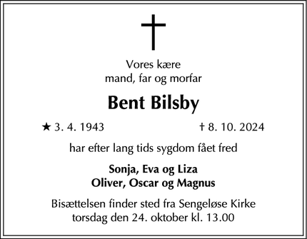 Dødsannoncen for Bent Bilsby - Sengeløse