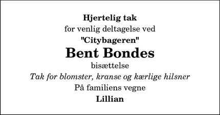 Taksigelsen for Bent Bonde - 9560 Hadsund