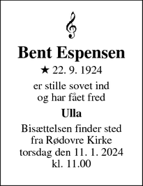 Dødsannoncen for Bent Espensen - Rødovre 