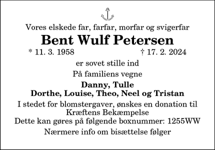 Dødsannoncen for Bent Wulf Petersen - Odense C