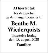 Taksigelsen for Benthe M. Wiederquists - Tølløse