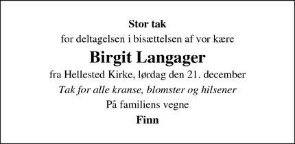 Taksigelsen for Birgit Langager - Hellested, 4552 Hårlev