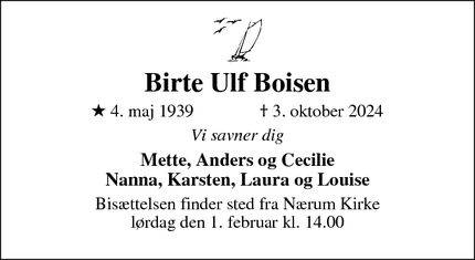 Dødsannoncen for Birte Ulf Boisen - Nærum