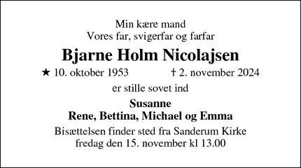 Dødsannoncen for Bjarne Holm Nicolajsen - Odense