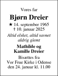 Dødsannoncen for Bjørn Dreier - Allested-Vejle