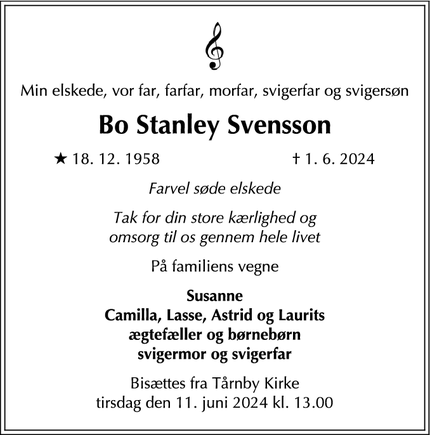 Dødsannoncen for Bo Stanley Svensson - Kastrup 2770