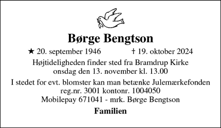 Dødsannoncen for Børge Bengtson - Bramdrup