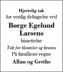 Taksigelsen for Børge Egelund Larsens - Herning