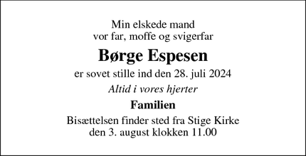 Dødsannoncen for Børge Espesen - Odense