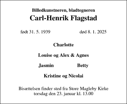 Dødsannoncen for Carl-Henrik Flagstad - Kongelunde