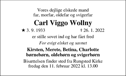 Dødsannoncen for Carl Viggo Wollny - Hørsholm 