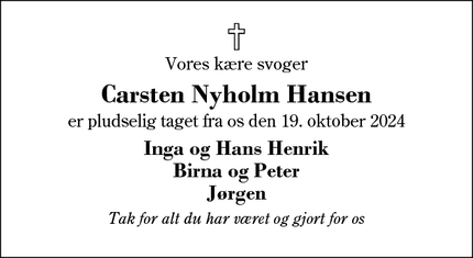 Dødsannoncen for Carsten Nyholm Hansen - Herning 