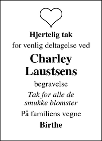 Taksigelsen for Charley
Laustsen - Kalundborg