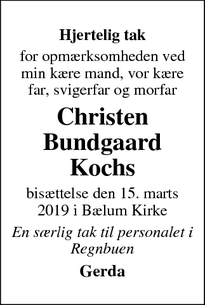 Taksigelsen for Christen Bundgaard Kochs - Bælum