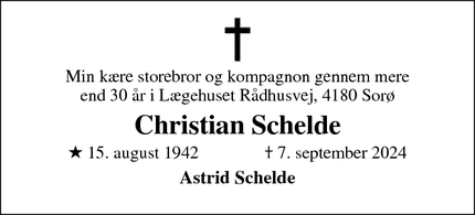 Dødsannoncen for Christian Schelde - SORØ