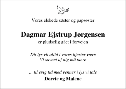 Dødsannoncen for Dagmar Ejstrup Jørgensen - Aarhus 