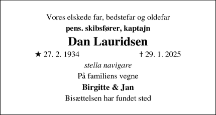 Dødsannoncen for Dan Lauridsen - Korsør