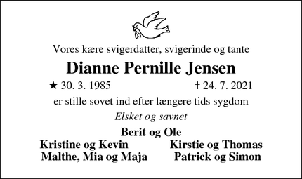 Dødsannoncen for Dianne Pernille Jensen - Herning