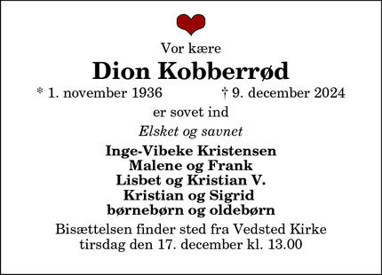 Dødsannoncen for Dion Kobberrød - Åbybro