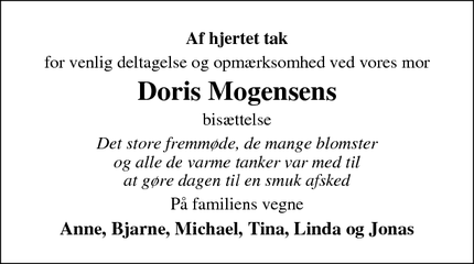 Taksigelsen for Doris Mogensen - Hårlev