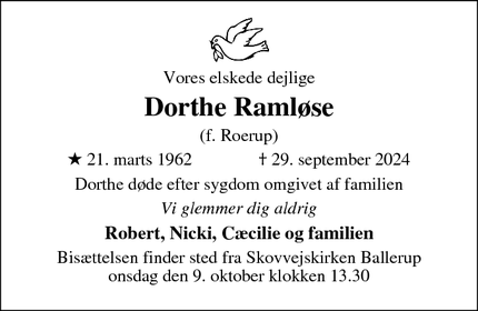 Dødsannoncen for Dorthe Ramløse - Ballerup